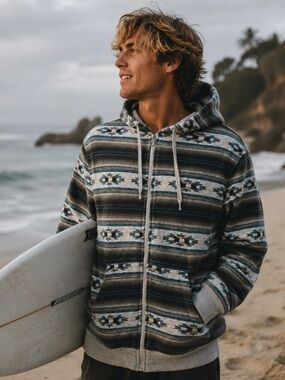 Free Planet Men’s L Aztec Pattern Hoodie Full Zip Long Sleeve Western 90s pocket